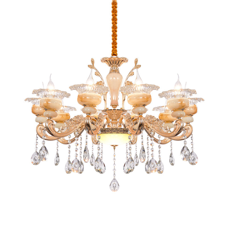 Modern Crystal Drop Gold Candelabra Pendant Chandelier - 6/8/10 Lights Living Room Hanging Light