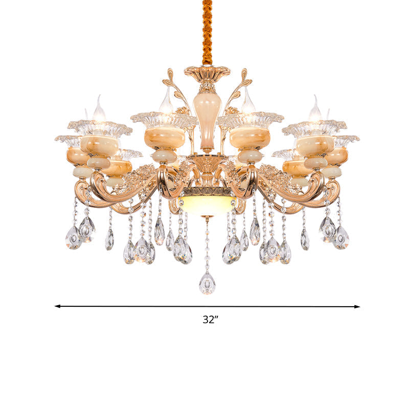 Modern Crystal Drop Gold Candelabra Pendant Chandelier - 6/8/10 Lights Living Room Hanging Light