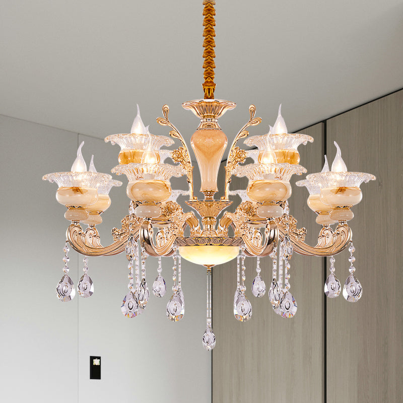 Modern Crystal Drop Gold Candelabra Pendant Chandelier - 6/8/10 Lights Living Room Hanging Light