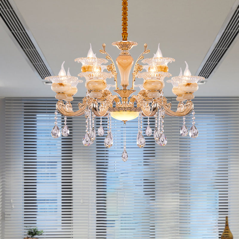 Modern Crystal Drop Gold Candelabra Pendant Chandelier - 6/8/10 Lights Living Room Hanging Light