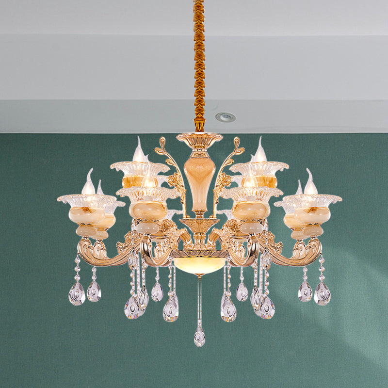 Modern Crystal Drop Gold Candelabra Pendant Chandelier - 6/8/10 Lights Living Room Hanging Light