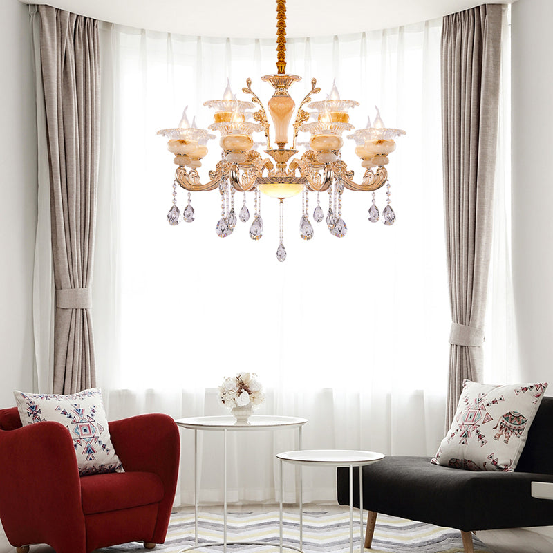 Modern Crystal Drop Gold Candelabra Pendant Chandelier - 6/8/10 Lights Living Room Hanging Light