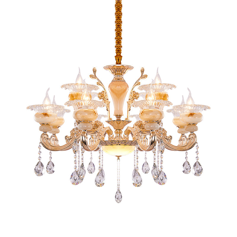 Modern Crystal Drop Gold Candelabra Pendant Chandelier - 6/8/10 Lights Living Room Hanging Light