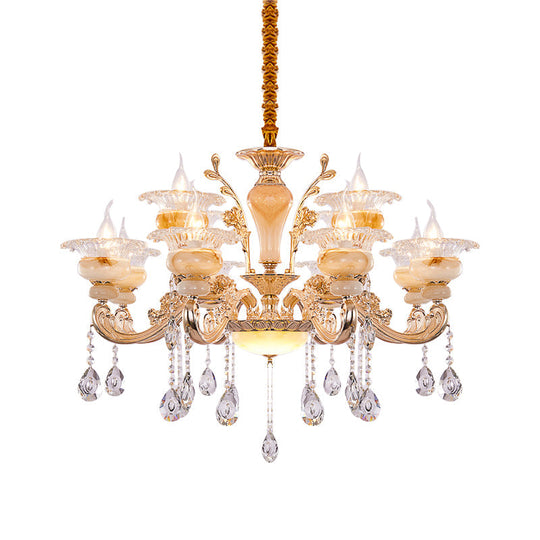 Modern Crystal Drop Gold Candelabra Pendant Chandelier - 6/8/10 Lights Living Room Hanging Light