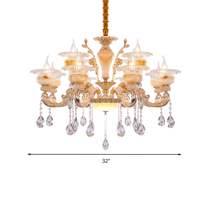 Modern Crystal Drop Gold Candelabra Pendant Chandelier - 6/8/10 Lights Living Room Hanging Light