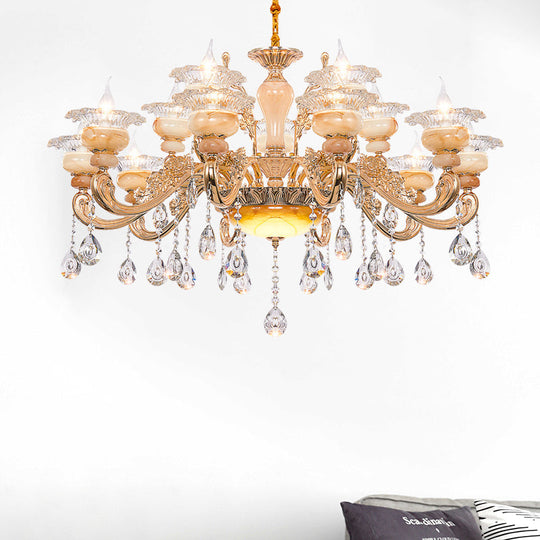 Modern Crystal Drop Gold Candelabra Pendant Chandelier - 6/8/10 Lights Living Room Hanging Light