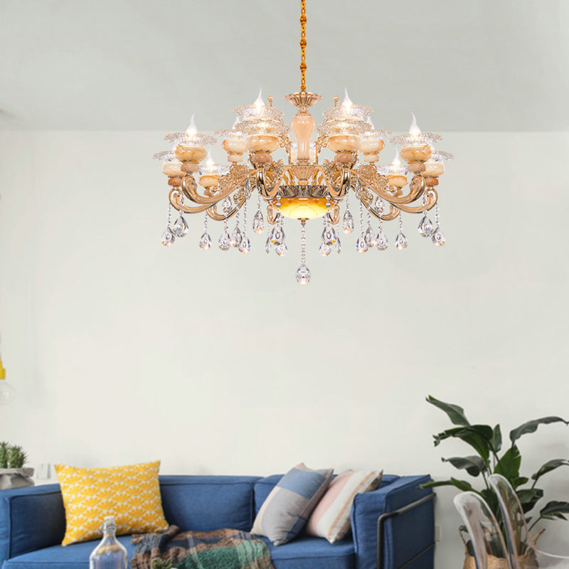 Modern Crystal Drop Gold Candelabra Pendant Chandelier - 6/8/10 Lights Living Room Hanging Light