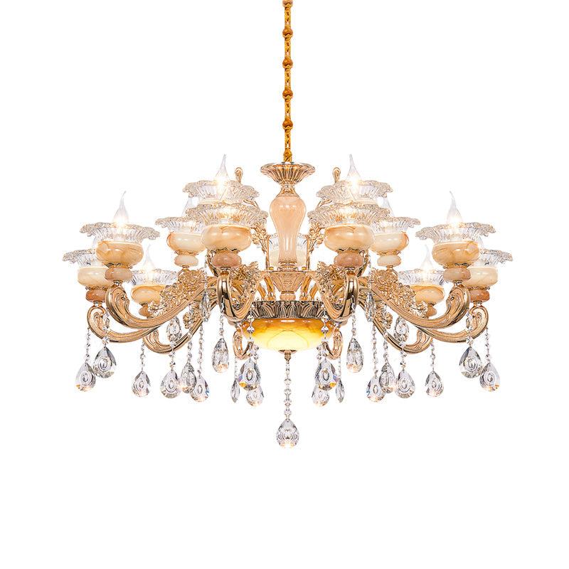 Modern Crystal Drop Gold Candelabra Pendant Chandelier - 6/8/10 Lights Living Room Hanging Light