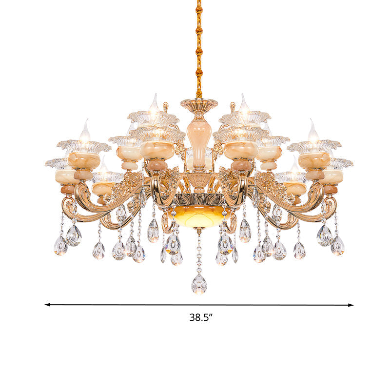 Modern Crystal Drop Gold Candelabra Pendant Chandelier - 6/8/10 Lights Living Room Hanging Light