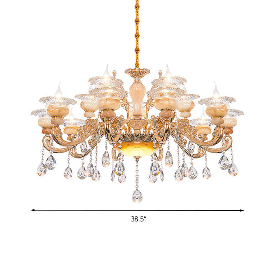 Modern Crystal Drop Gold Candelabra Pendant Chandelier - 6/8/10 Lights Living Room Hanging Light