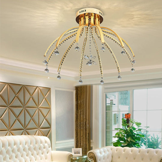 Contemporary Crystal Ball Sputnik Ceiling Mount - Gold LED Semi Flush Mount Light Fixture with 12 Bulbs in Warm/White Light