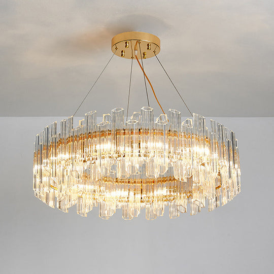 Lustre à tambour en cristal transparent moderne - Élégant plafonnier LED doré à 8/12 lumières - Idéal pour le style du salon