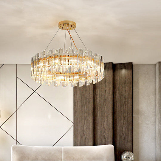 Modern Crystal Drum Chandelier - 8/12 Lights Gold Finish Led Ceiling Lamp For Living Room