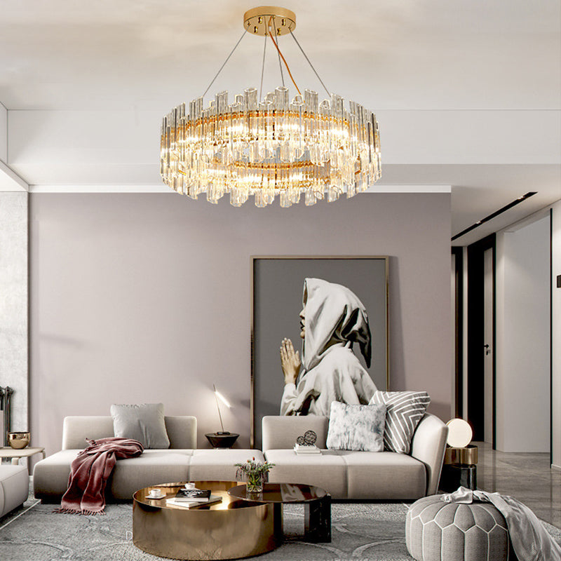 Modern Crystal Drum Chandelier - 8/12 Lights Gold Finish Led Ceiling Lamp For Living Room