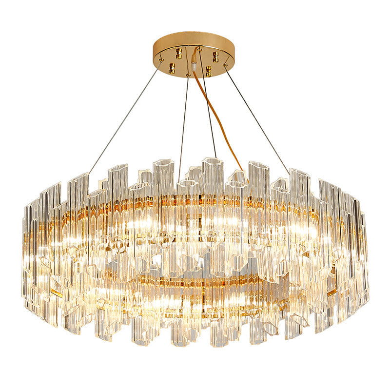 Lustre à tambour en cristal transparent moderne - Élégant plafonnier LED doré à 8/12 lumières - Idéal pour le style du salon