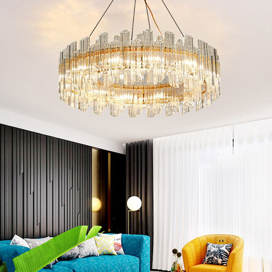 Modern Crystal Drum Chandelier - 8/12 Lights Gold Finish Led Ceiling Lamp For Living Room