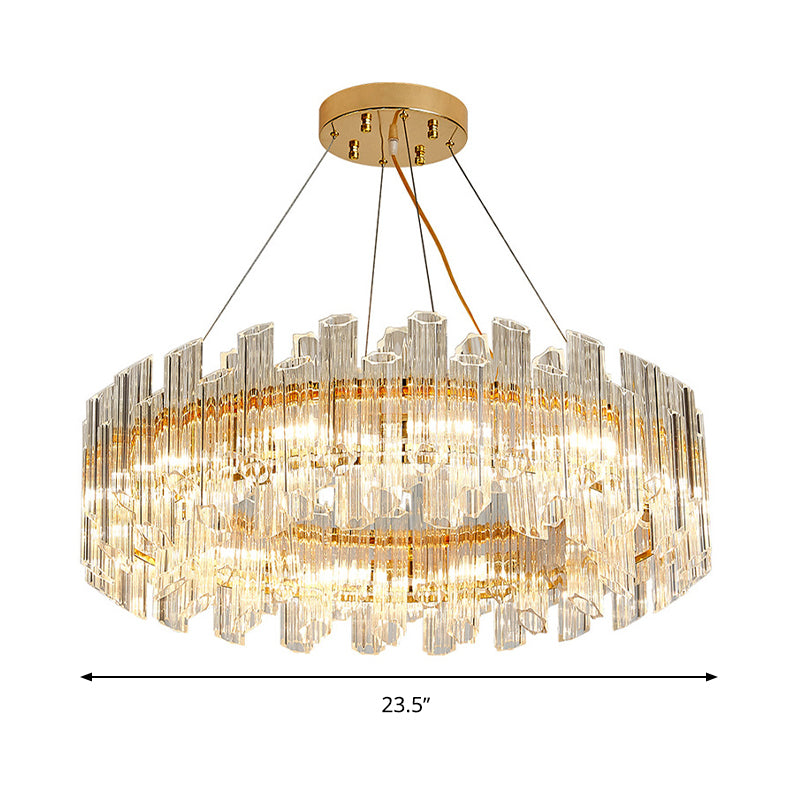 Modern Crystal Drum Chandelier - 8/12 Lights Gold Finish Led Ceiling Lamp For Living Room