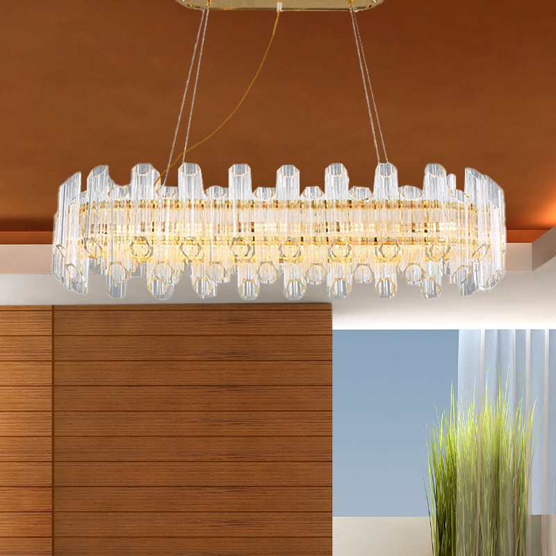 Modern Gold Linear Chandelier Light With Clear Crystal Led Pendants - Ideal For Living Room