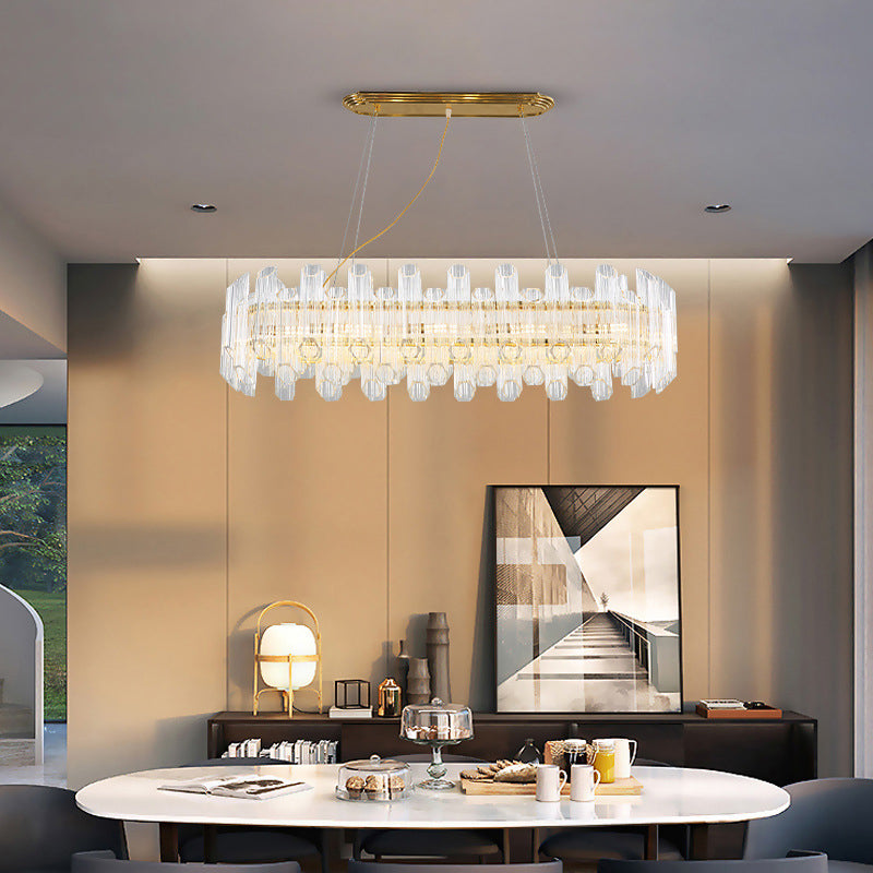 Lustre LED en cristal doré moderne - Lampe suspendue à 10 têtes pour salon