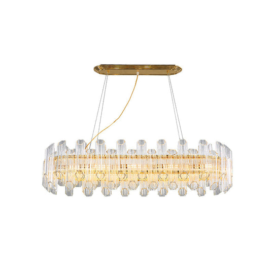 Modern Gold Linear Chandelier Light With Clear Crystal Led Pendants - Ideal For Living Room