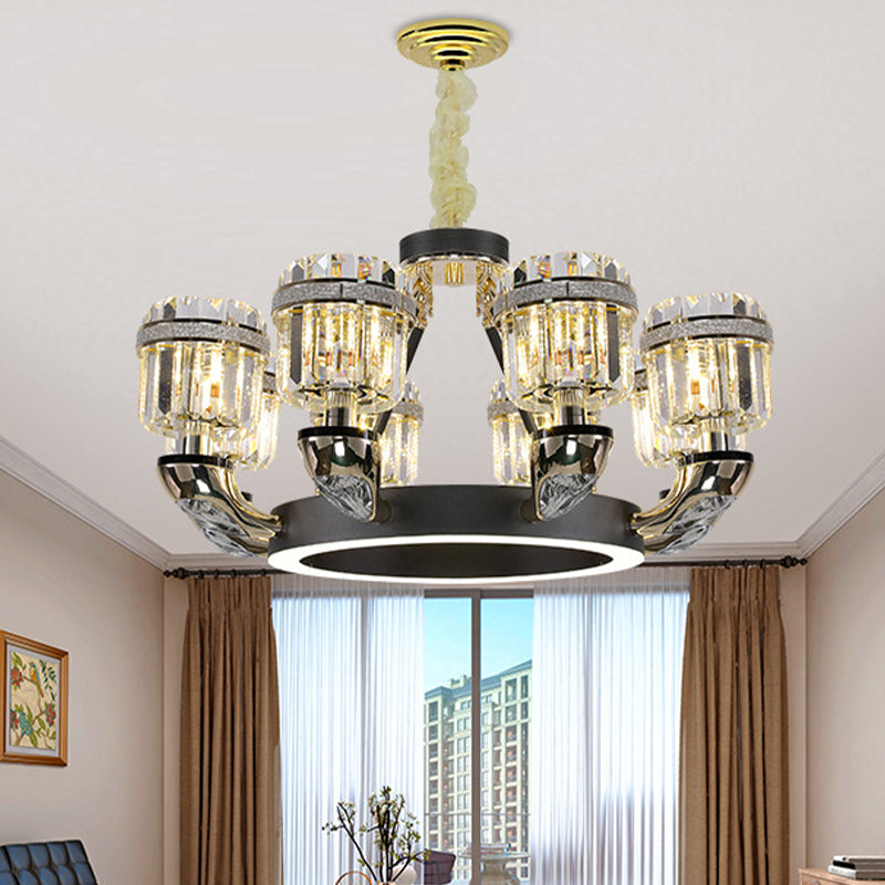 Black Led Beveled Crystal Cylinder Chandelier - Traditional Pendant Lighting For Bedroom 8 /