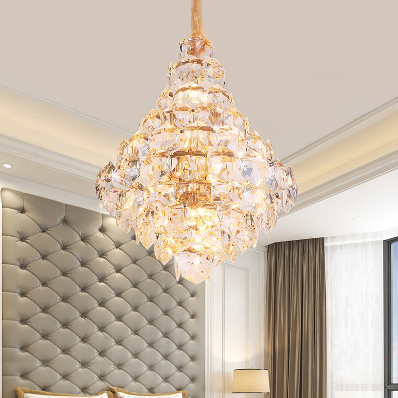 Modern Teardrop Hanging Chandelier - Clear Crystal Glass 12 Bulbs Led Pendant Ceiling Light Gold