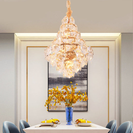 Modern Teardrop Hanging Chandelier - Clear Crystal Glass 12 Bulbs Led Pendant Ceiling Light Gold