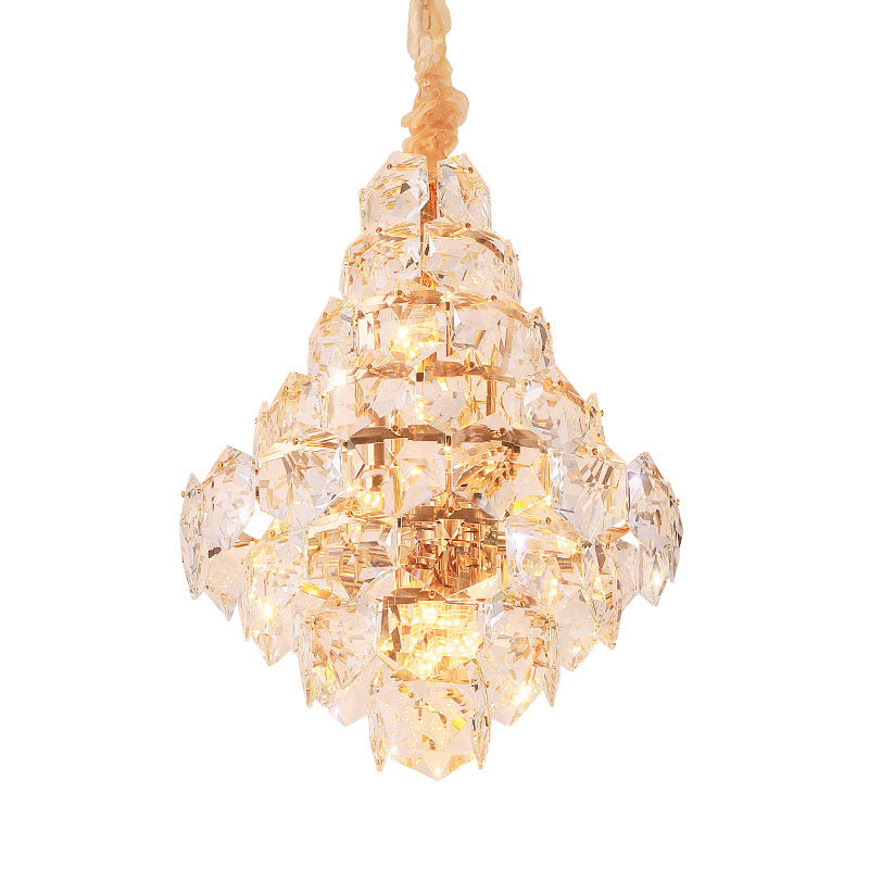 Modern Teardrop Hanging Chandelier - Clear Crystal Glass 12 Bulbs Led Pendant Ceiling Light Gold