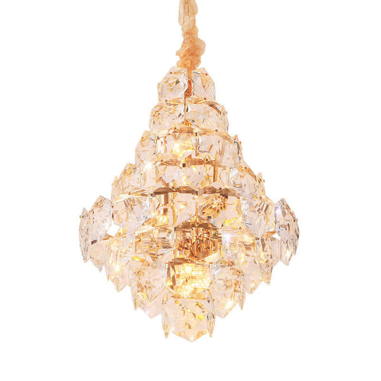 Modern Teardrop Hanging Chandelier - Clear Crystal Glass 12 Bulbs Led Pendant Ceiling Light Gold