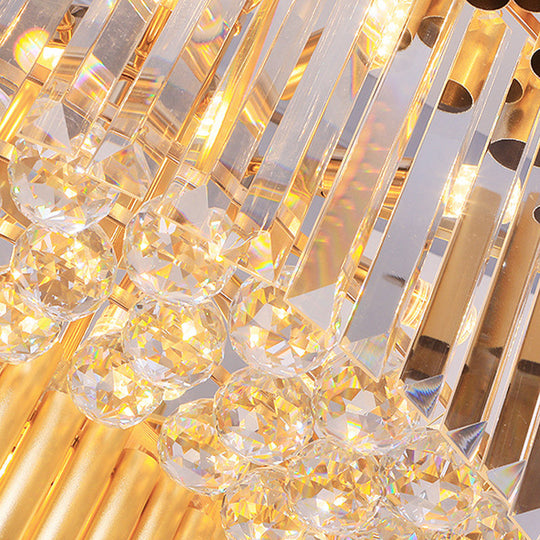 Modern Gold Drum Chandelier With Beveled Glass Crystal And Led Lights - Ideal For Restaurants