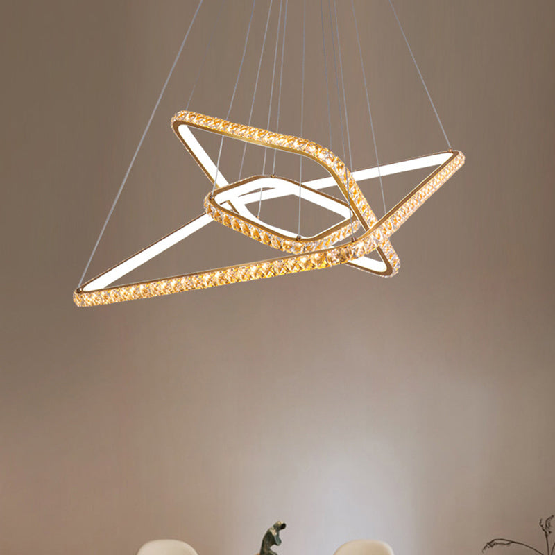 3-Tier Modernism Chandelier Light With Led Clear Crystal Gold Finish - Restaurant Pendant Lighting