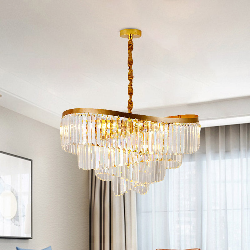 Modern Gold 10-Head Tiered LED  Crystal Pendant Chandelier Light for Living Room