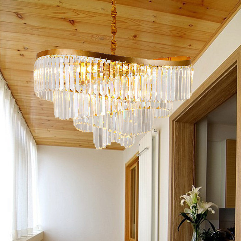 Modern Gold 10-Head Tiered LED  Crystal Pendant Chandelier Light for Living Room