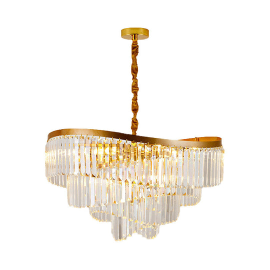 Modern Gold 10-Head Tiered LED  Crystal Pendant Chandelier Light for Living Room