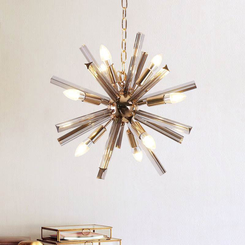 9-Bulb Living Room Chandelier Lighting Modern Brass Pendant Light Fixture with Starburst Beveled Crystal Shade