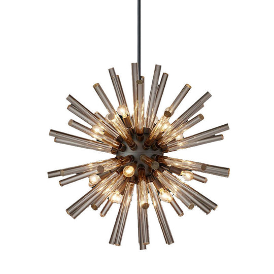 Modern Brass Starburst Chandelier - 9-Light Living Room Pendant With Crystal Beveled Shade