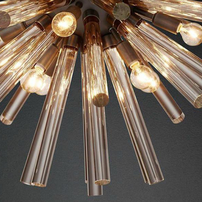 Modern Brass Starburst Chandelier - 9-Light Living Room Pendant With Crystal Beveled Shade