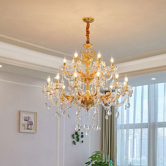 Lustre candélabre moderne en or avec accents en cristal - 8 têtes de suspension en métal