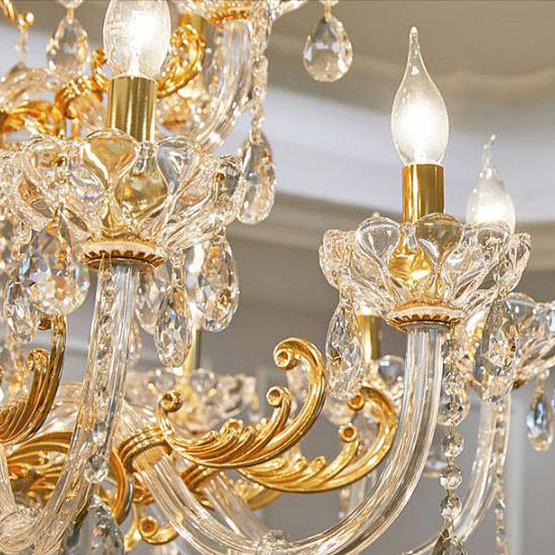 Lustre candélabre moderne en or avec accents en cristal - 8 têtes de suspension en métal