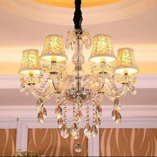 Lustre de plafond moderniste en cristal transparent avec 6/8 ampoules - Lampe suspendue de salon en beige - 23"/28" W"
 (Remarque : le titre original était déjà relativement concis, ce titre alternatif est donc une légère modification.)