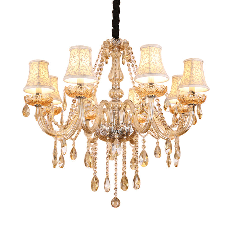 Lustre de plafond moderniste en cristal transparent avec 6/8 ampoules - Lampe suspendue de salon en beige - 23"/28" W"
 (Remarque : le titre original était déjà relativement concis, ce titre alternatif est donc une légère modification.)