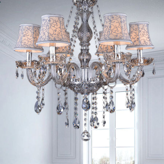 Lustre de plafond moderniste en cristal transparent avec 6/8 ampoules - Lampe suspendue de salon en beige - 23"/28" W"
 (Remarque : le titre original était déjà relativement concis, ce titre alternatif est donc une légère modification.)