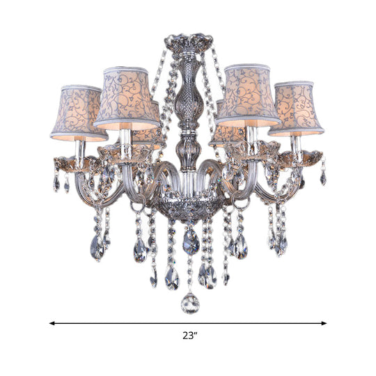 Lustre de plafond moderniste en cristal transparent avec 6/8 ampoules - Lampe suspendue de salon en beige - 23"/28" W"
 (Remarque : le titre original était déjà relativement concis, ce titre alternatif est donc une légère modification.)