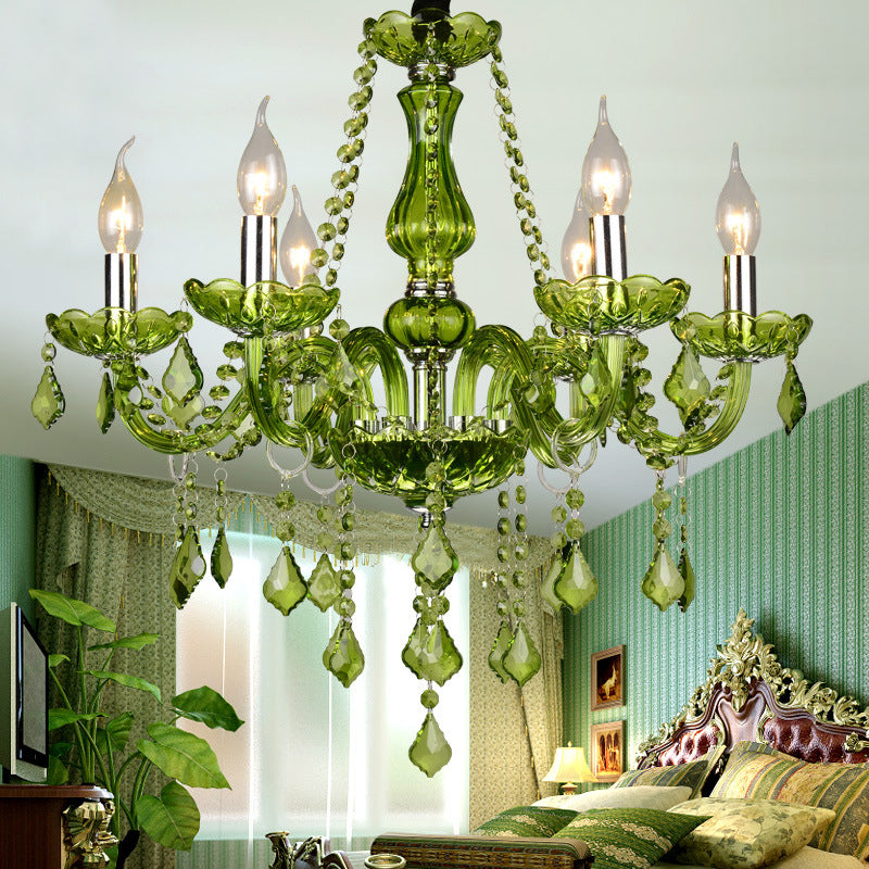 Lustre moderne en cristal à bougie - Éclairage suspendu vert pour chambre à coucher (6/18 lumières) - 23"/37,5" W