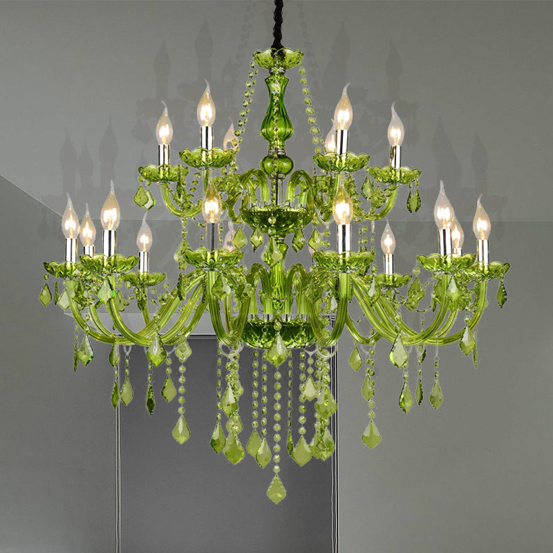 Lustre moderne en cristal à bougie - Éclairage suspendu vert pour chambre à coucher (6/18 lumières) - 23"/37,5" W