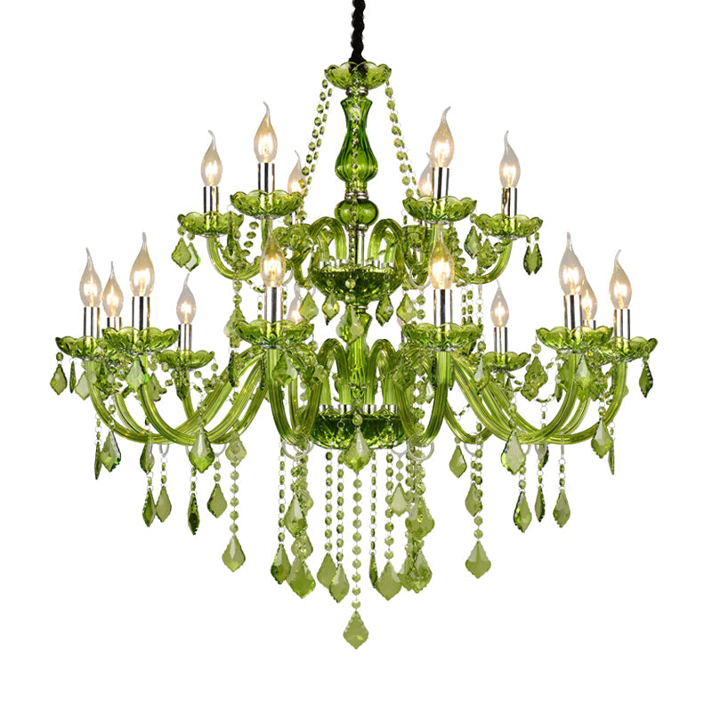 Lustre moderne en cristal à bougie - Éclairage suspendu vert pour chambre à coucher (6/18 lumières) - 23"/37,5" W