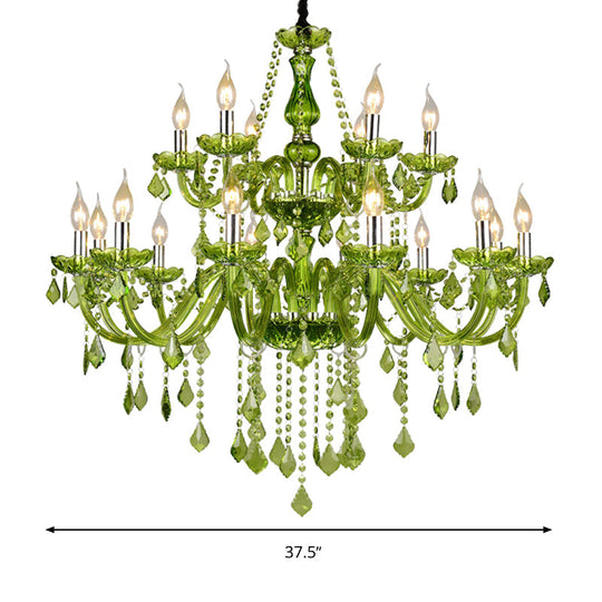 Lustre moderne en cristal à bougie - Éclairage suspendu vert pour chambre à coucher (6/18 lumières) - 23"/37,5" W