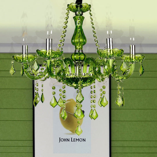 Lustre moderne en cristal à bougie - Éclairage suspendu vert pour chambre à coucher (6/18 lumières) - 23"/37,5" W