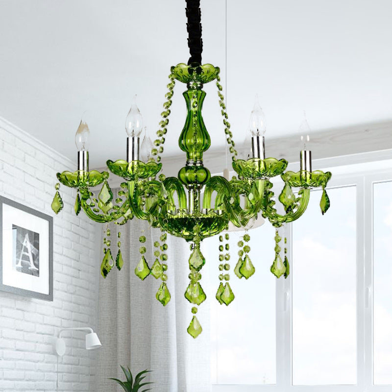 Lustre moderne en cristal à bougie - Éclairage suspendu vert pour chambre à coucher (6/18 lumières) - 23"/37,5" W