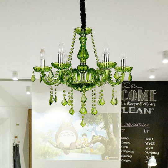 Lustre moderne en cristal à bougie - Éclairage suspendu vert pour chambre à coucher (6/18 lumières) - 23"/37,5" W